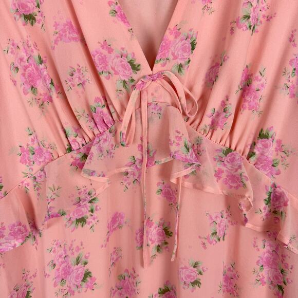 LoveShackFancy Fleur Chiffon Midi Dress Peachy Pink Floral 16 Wedding Guest - Picture 4 of 13